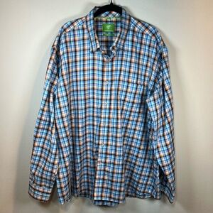 Forsyth of Canada Cotton Plaid Button Shirt Blue White Long Sleeve Non Iron  XXL
